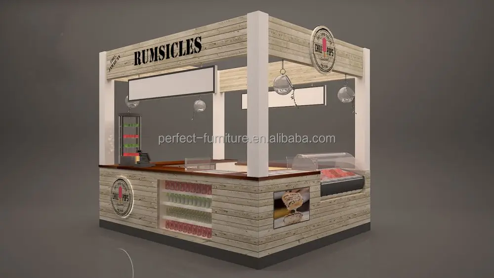 Natural wood popsicle display kiosk mall food gelato booth design with factory price