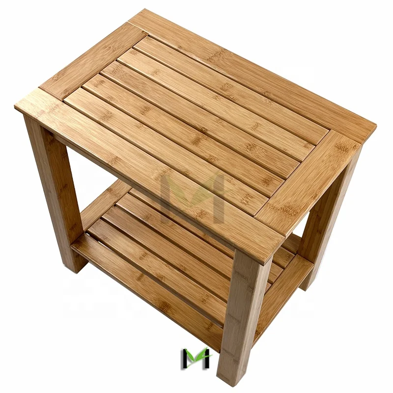 Shower Bench, Spa Bath Shower Stool With Storage Shelf Wooden Seat Stool For Bathroom