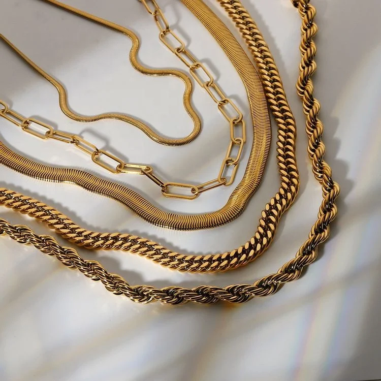 Chunky Twisted Miani Cuban Chain Chocker 18K Gold PVD Plated Stainless Steel Hip Pop Necklace Snake Rope Chain For Men Women