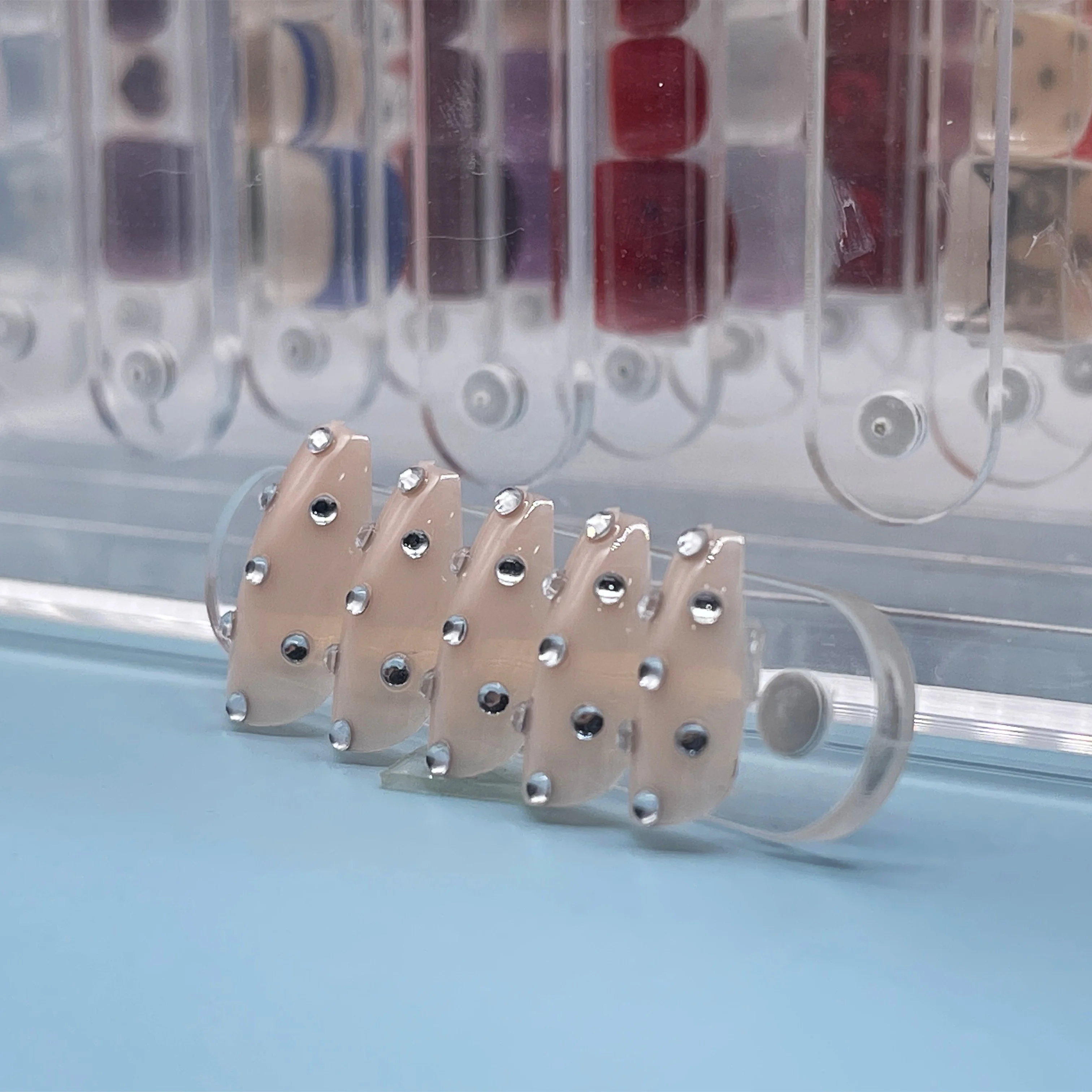 New arrive 24pcs waterproof reusalble peachbuff color coffin shape nail tips for nail art manicure