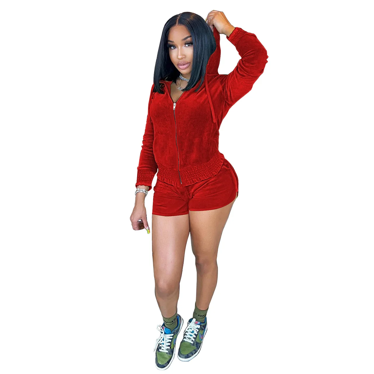 Fall 2022 Women Clothes 2 Piece Velvet Set Women Velour Shorts And Jacket 2 Piece Jogger Set Sportswear Two Piece Tracksuits Set