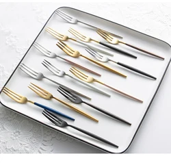 Colorful wholesale fruit fork 18/8 stainless steel gold plated fork stocked cake fork fruit picks