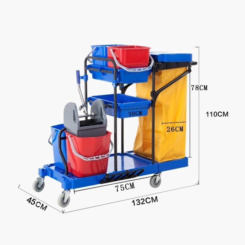Multipurpose Plastic Hotel Hospital Housekeeping Maid Cleaning Cart Janitor Cart Cleaning Trolley