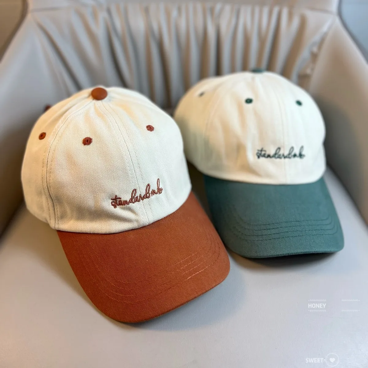 Stylish Leisure Sunshade Embroidered Hats Long Brimmed Plain Caps With Icon For Women