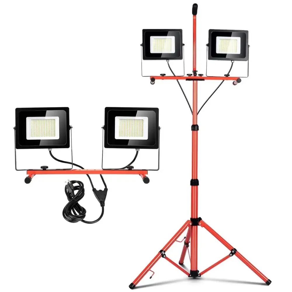 10000 Lumens 5000K Detachable Metal Work Lamps Metal Telescopic Tripod Stand Rotating Portable Dual Head LED Work Light