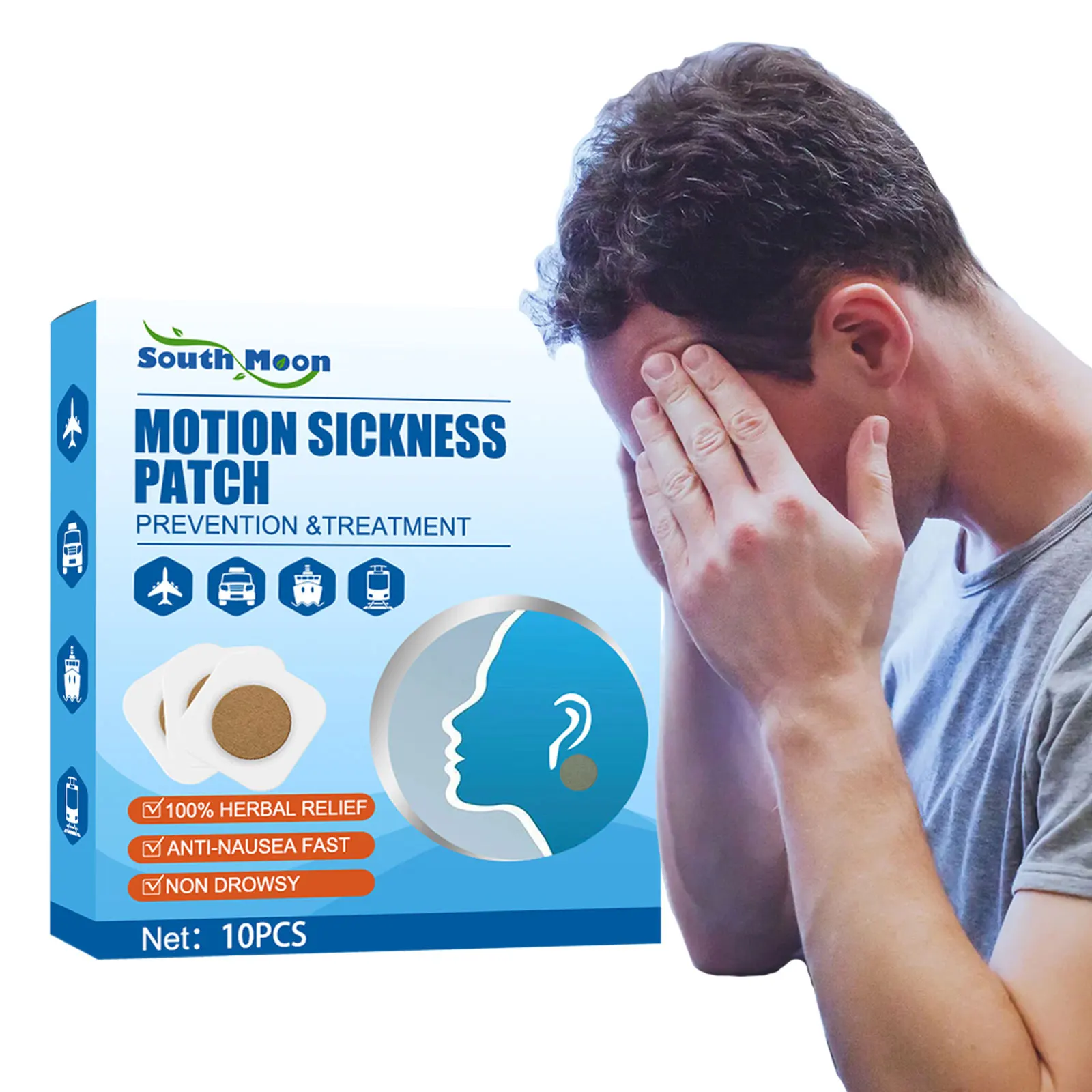 10pcs South Moon Anti Nausea Sea Sickness Patch Effectively Relieve Vomiting Motion Sickness Sticker