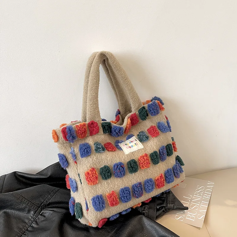 Korea Ins leisure large capacity new color wool shoulder bag women tote bags high quality wholesale