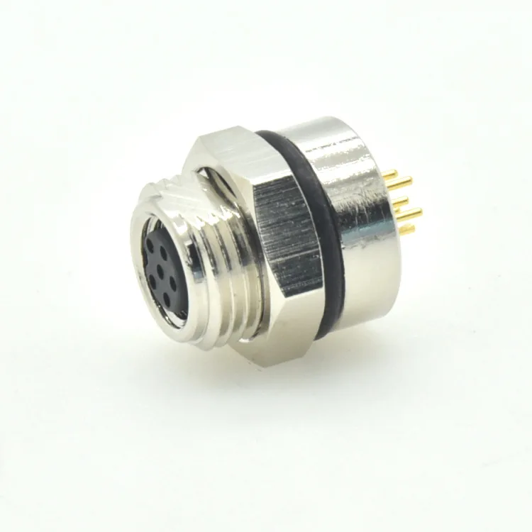 M8 A Code Female Panel Mount Connector  Contacts 6pin  Dip-Solder IP67  M12X1.0 Front Mounting M8 Connector