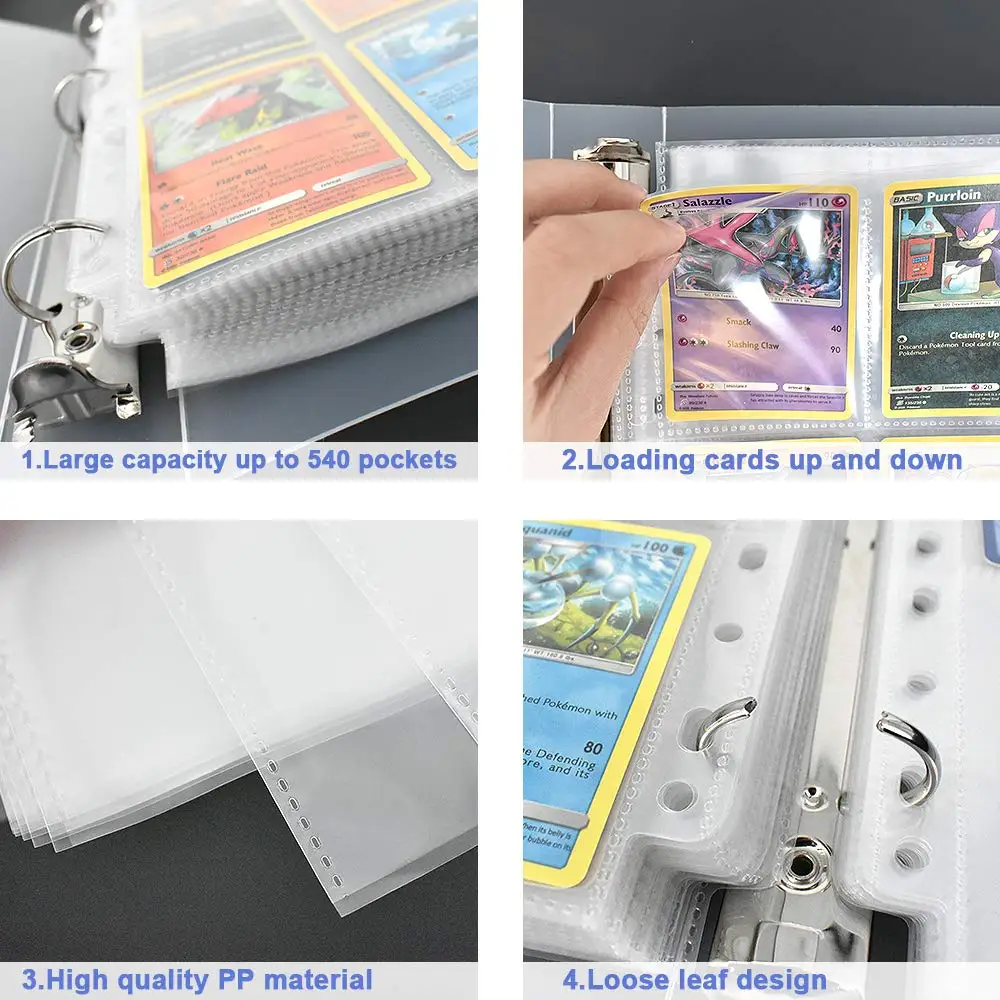 9-Pocket 540 Cards Double Sided Pages Transparent Folder Binder Poke Mon Trading Card Sleeves Holder for Pokemon Photocards