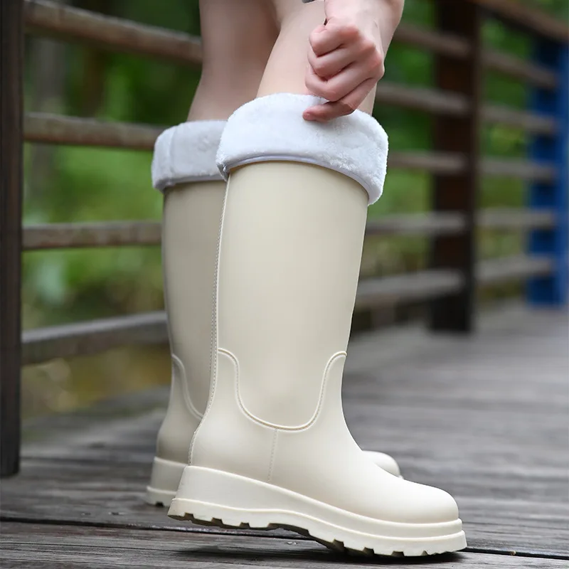 Non-Slip Fleece Removable Waterproof Water Shoes Women Ankle Rain Boots Woman Slip-on Cartoon Rainboots Wellies