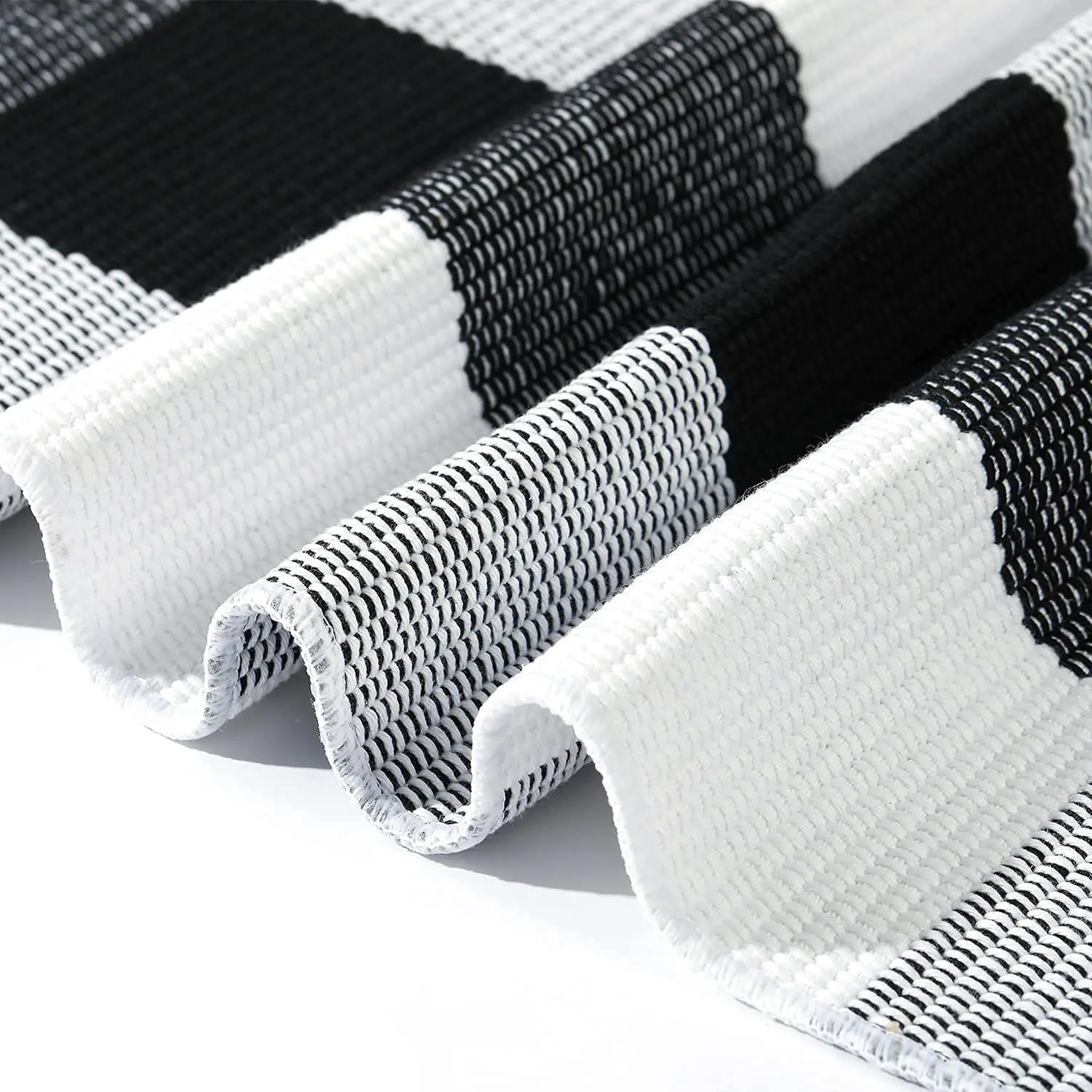 ARACON Buffalo Check Rug Plaid Rug Cotton Hand-Woven Carpet Washable Indoor or Outdoor Rugs Black and White