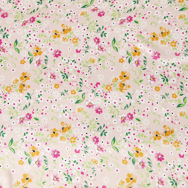 Wholesale 18%silk 82%viscose satin pink floral printed fabric bright color for girl dress