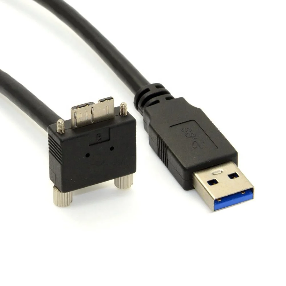 Dongguan Guangying 90 Degree Angle USB 3.0 A Male to Micro B Cable Hard Disk Cable USB with Flexible Screw Lock