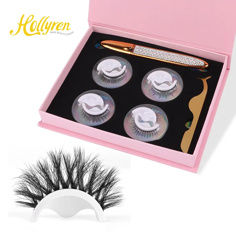 Hollyren Preglued 3D Faux Mink False Eyelashes Reusable Self Adhesive Lashes No Glue Or Eyeliner Needed Preglued Eyelashes