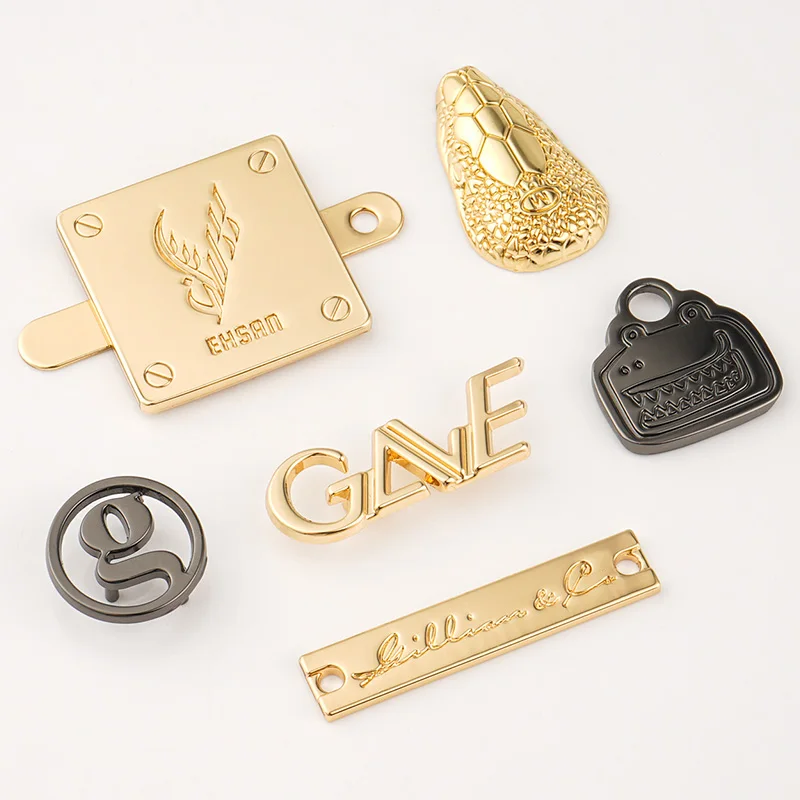 Custom Gold Sewing Metal Clothing Labels Design Hanging Tag Bag Metal Logo Letters Nameplate Metal Labels for Handbags
