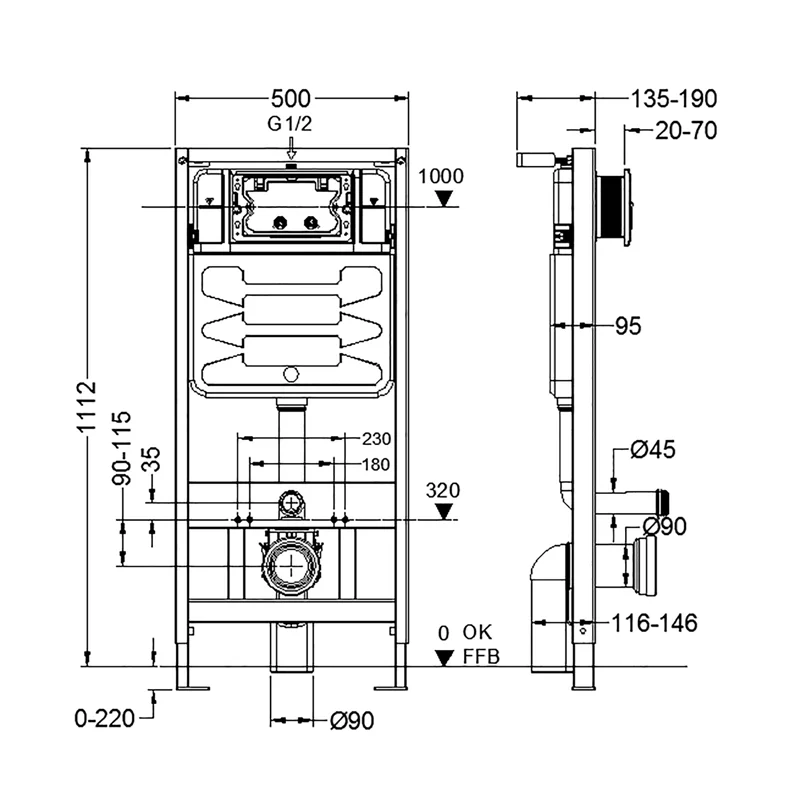 HOT! Modern 3-6L dual flush Wall mounted Toilet WC concealed cistern tank with metal frame