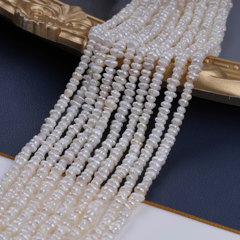 Central hole 4-5mm natural white color loose beads fresh water baroque keshi pearl strand for jewelry making