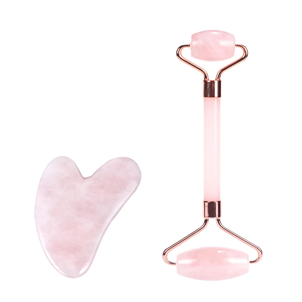 Facial guasha massager boxes rose quarts massage jade rose quartz face roller and gua sha