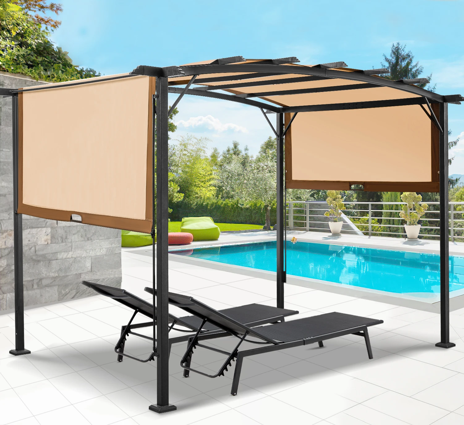 Outdoor Retractable Pergola Metal Frame Patio Pergola Gazebo with Canopy Gazebo for Porch, Backyard, Garden