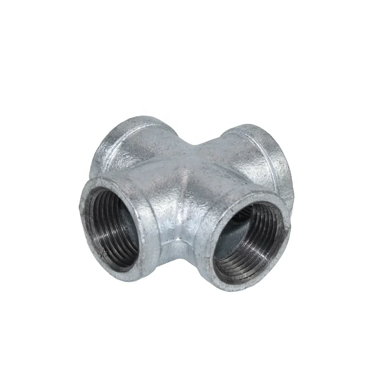 DKV GI BSPT NPT Threaded galvanized malleable iron Female Cross Tee 150LB 4 Four Way GI Equal Cross Female Threaded