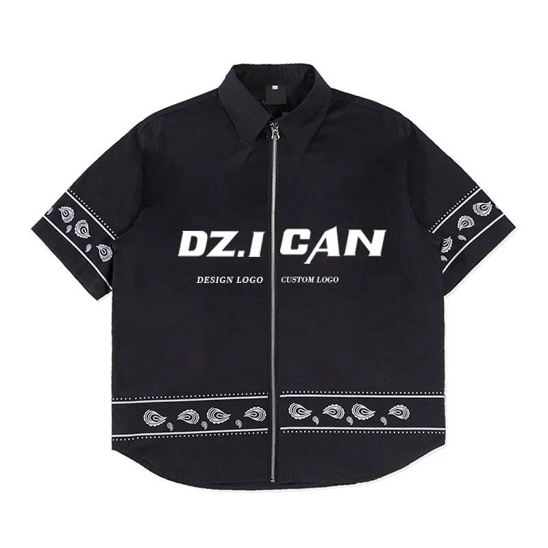 Qianshi custom high quality t shirt Print Luxury Zip Manufacturer Casual Summer graphic t shirt design Zip up hawaiian Shirts
