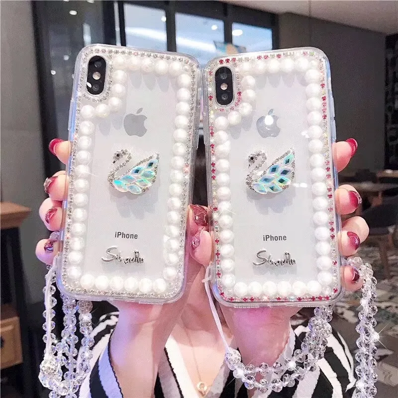 Favourite Rhinestone With Pearl Girls Phone Case For iPhone 11 pro max For Luxury iPhone Case