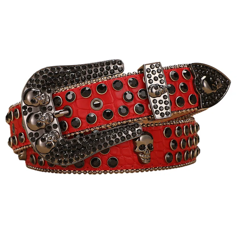 Ready to Ship Bling Western Cowboy Pumpkin Studded Belts Crocodile Leather Man Women Rockstar Flower Buckle Rhinestone Belt