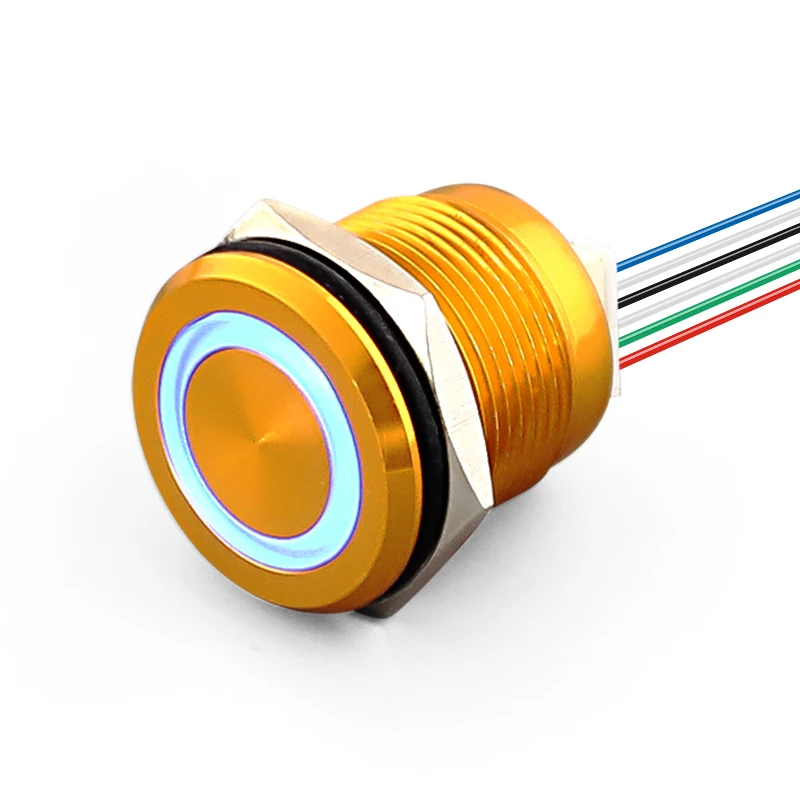 19mm 1NO momentary 12vdc metal waterproof flat head ring illumination push button micro travel switch