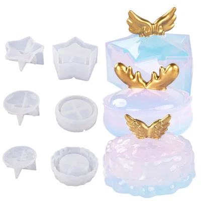 T1209  Epoxy ash tray with cover cloud star wing antler elk storage box silicone mold