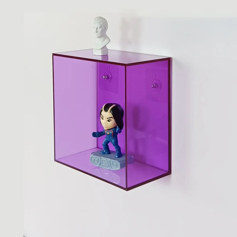 decorative fluorescent color acrylic wall mount display box for living room storage books, figures, display shelves