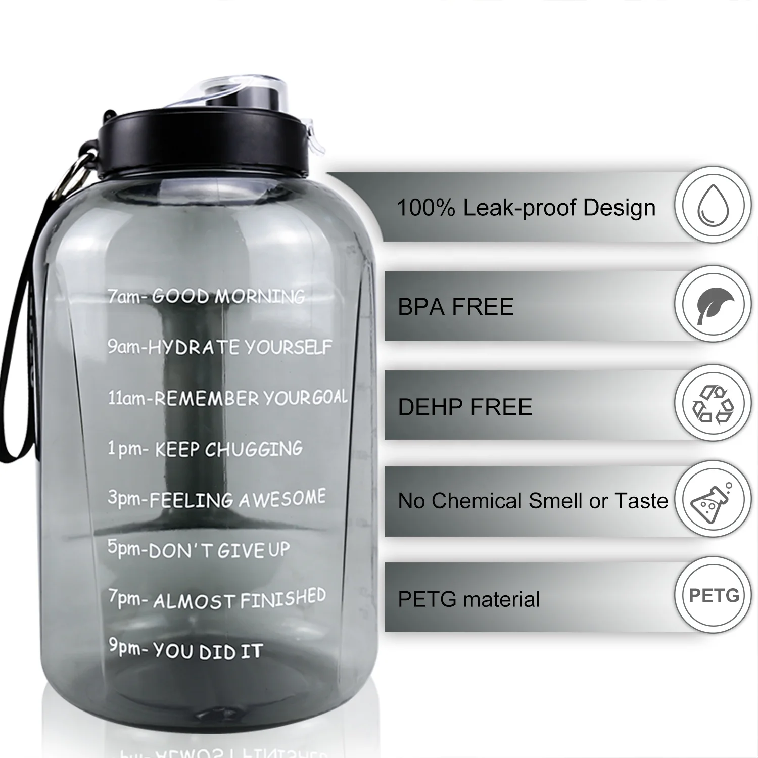 Factory Gallon Sports Water Bottle Plastic Tritan Gym Jug BPA Free Lid and Motivational Lines Water Bottle