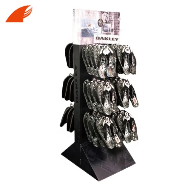 Customized Two Sides Cardboard Hook Display Rack For Summer Casual Footwear/Slippers Promotion
