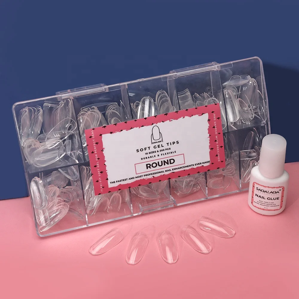 Soft Gel Nail Extension Tips Almond custom logo label clear nail tips with glue gel tips for press on nails design