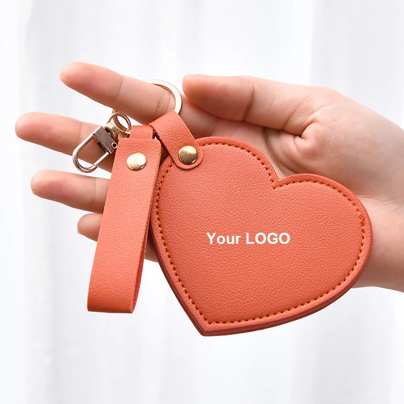 SAIYII New Arrival Heart Design Pu Leather Travel Makeup Mirror Pocket Mirror Custom Logo Compact Mirror with Pu Key Chain