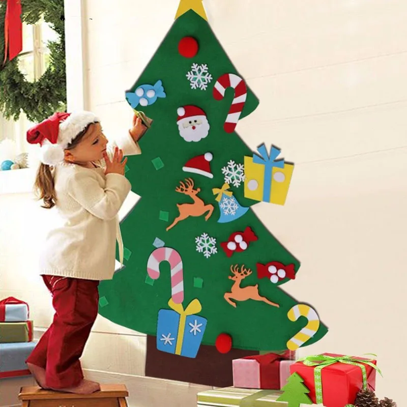 Kids DIY Felt Christmas Tree Christmas Decoration for Home New Year Gifts Santa Claus Xmas Tree