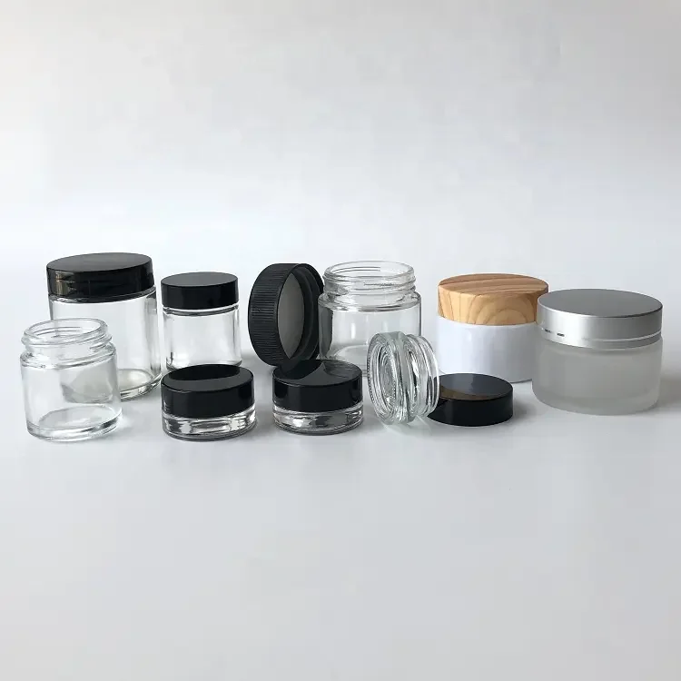 White Face Cream Jar Bamboo lid Frosted Glass Cosmetic Ceramic Jar With Lid For Skin Care