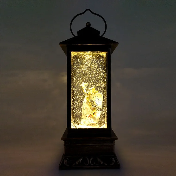 European Home Decoration Holy Religious Decorative Ornament Christmas Angel Spinning Snow Globe Lantern