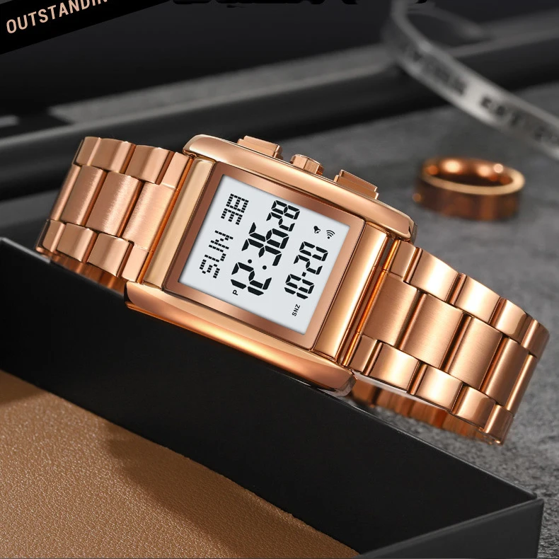 SKMEI 2228  Stainless Steel Strip Dual Time Watch Multifunctional Luminous Waterproof Countdown Digital Watches