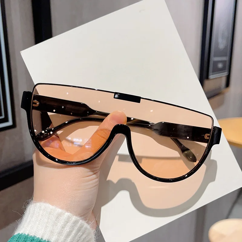 DL GLASSES Factory stock half frame one piece sunglasses orange shade glasses for women Wholesale Oversized UV400 Oculos eyewear
