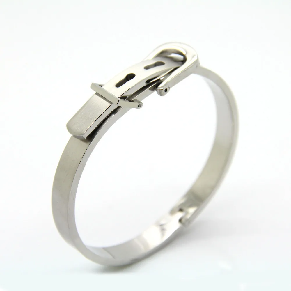 Fashion Stainless Steel Belt Buckle Design Bangle Bracelet For Lover Customized Words And Phrases