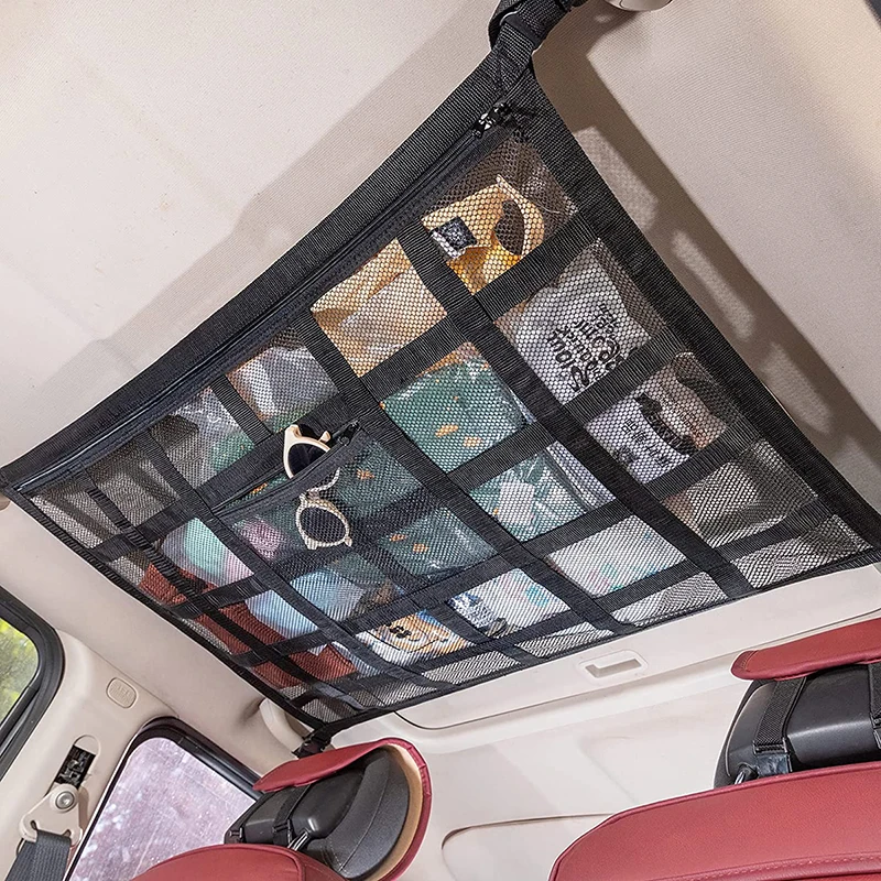 Custom Upgrade Strengthen Car Mesh Roof Storage bag Travel  Camping Interior Ceiling Cargo Net Car Storage Organizer Bag (1600802369144)
