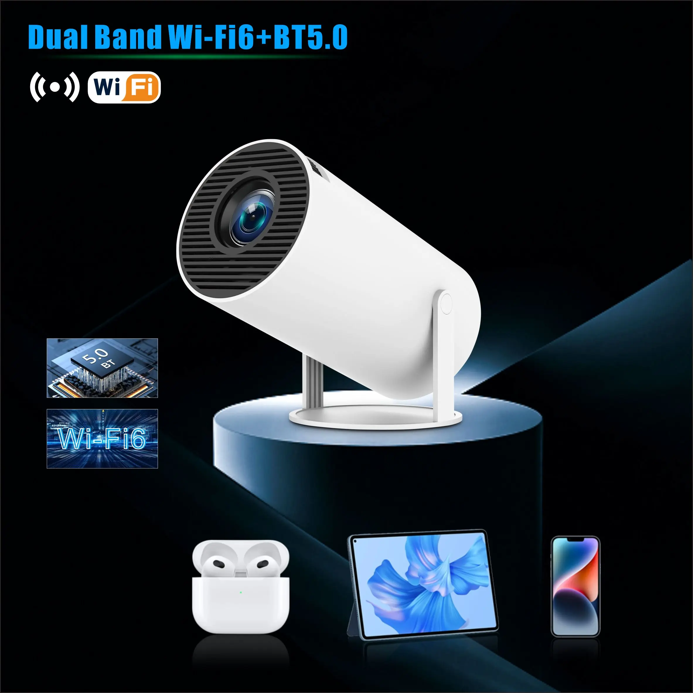 HY300pro portable outdoor camping projector Home bedroom wall home officel cinema 4K smart Android ultra HD mini wifi projector