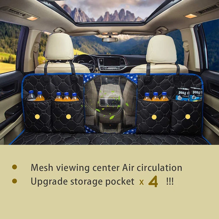 Waterproof Nonslip Pet Seat Cover for Back Seat with Storage Pockets Mesh Visual Window