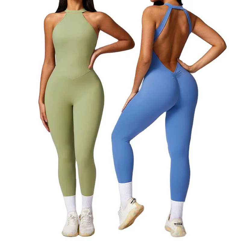 Hot selling New Design Sexy Back Butt Lift Slim Fit Women Jumpsuit Fitness Sports Quick Dry Breathable Workout Running Playsuits