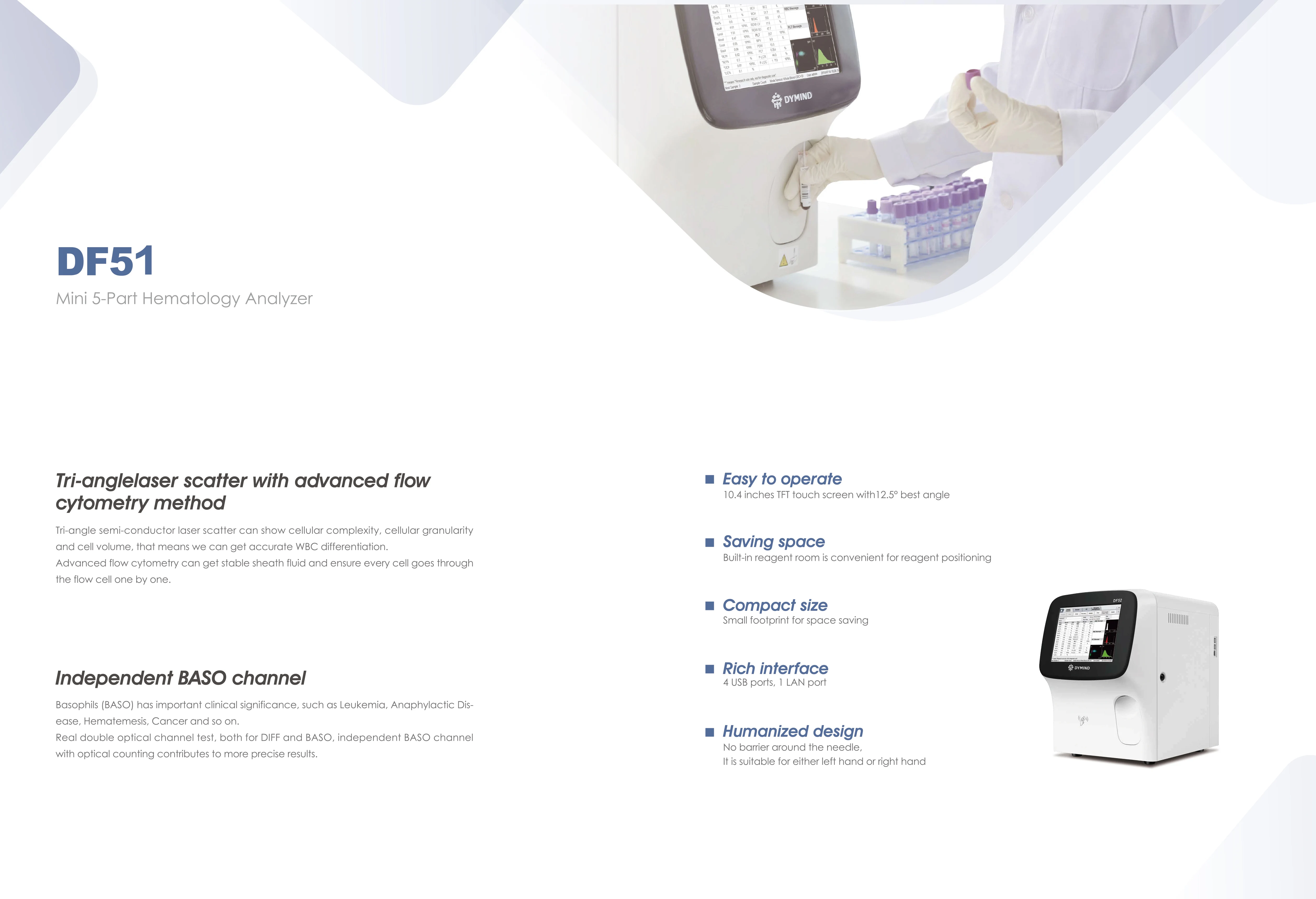 CBC machine price Auto Hematology analyzer 5 parts for DYMIND DF50 CBC machine 5 Diff 5 Part Hematology analyzer CBC machine