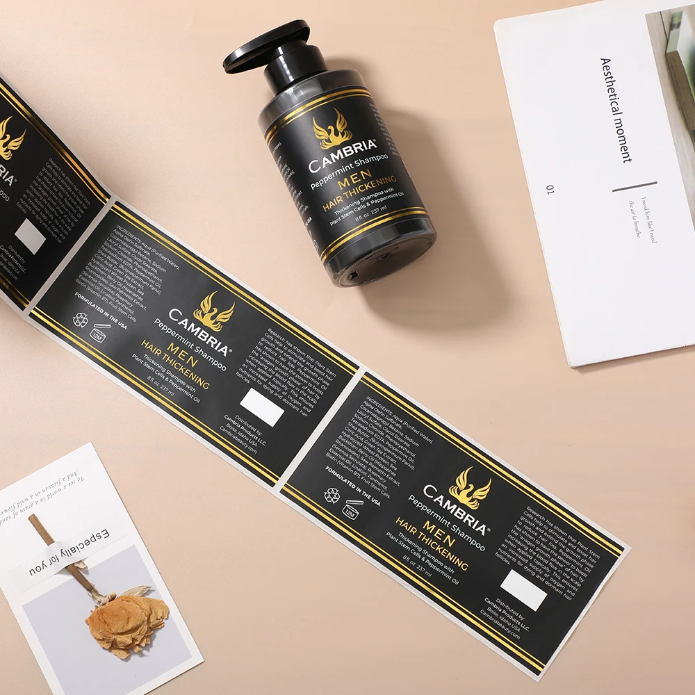 Wholesale Custom Logo Roll Labels Gold Foil Sticker Waterproof Adhesive Packaging Labels