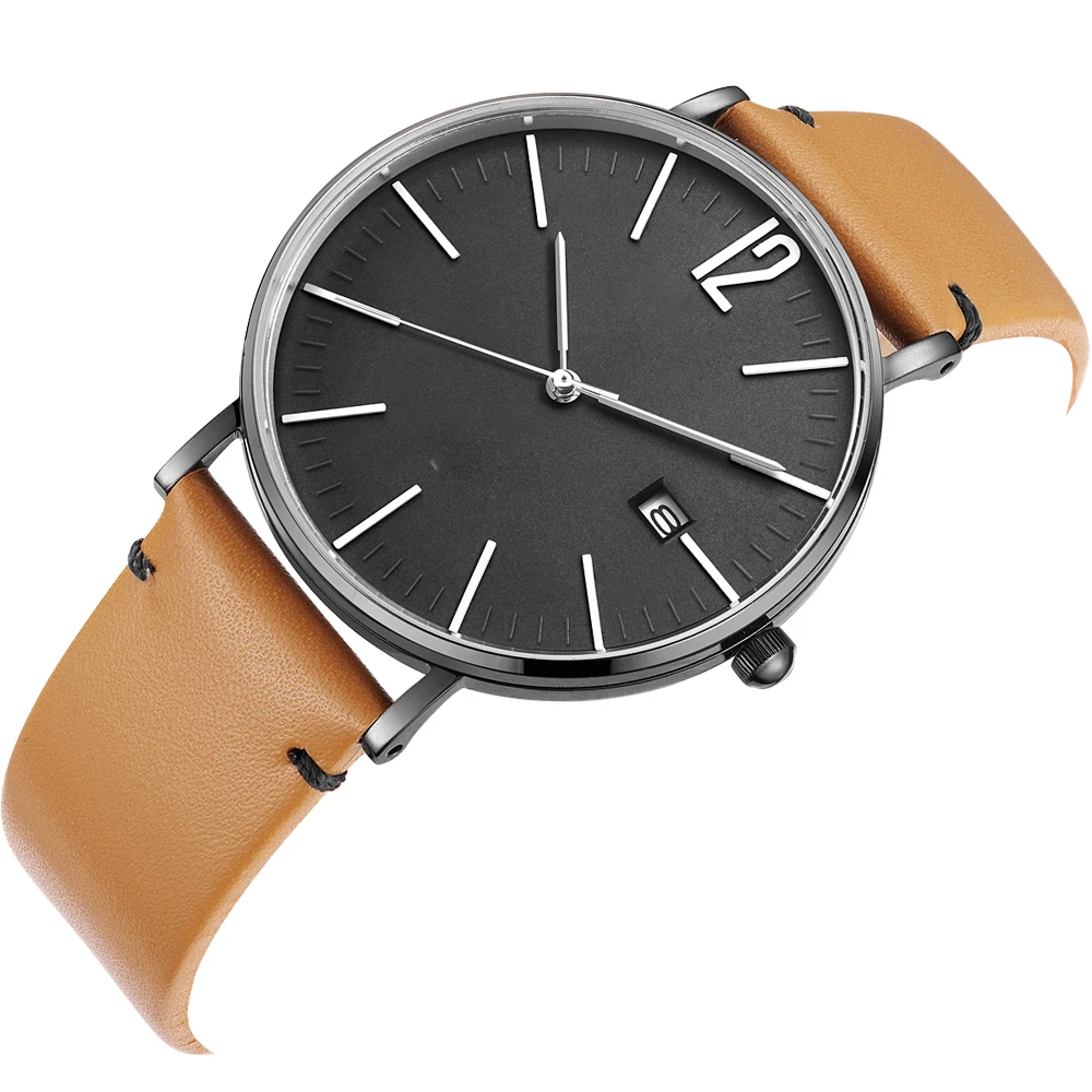 Factory price custom logo oem dress Retro Minimalist Japan quartz sport outdoor Genuine Leather watch men vintage for sale