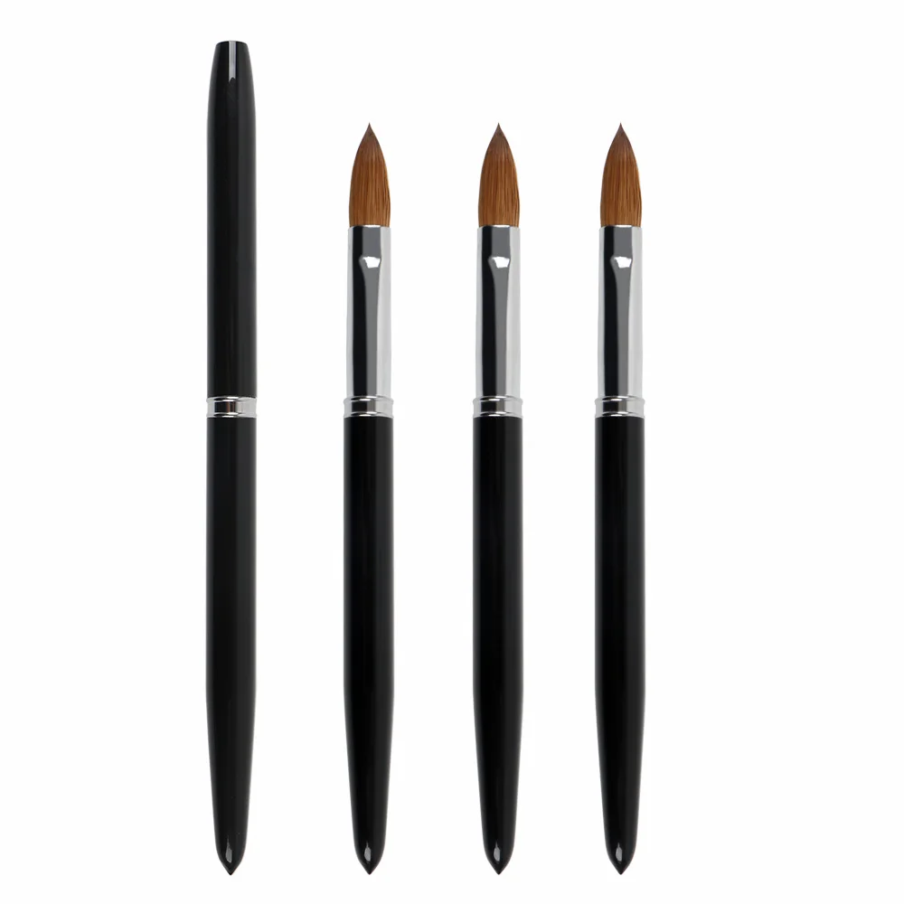 Customized LOGO Size #2-#22 100% Pure Sable Kolinsky hair Nail Brush Matte Black Acrylic handle Kolinsky handle Nail Art Brush