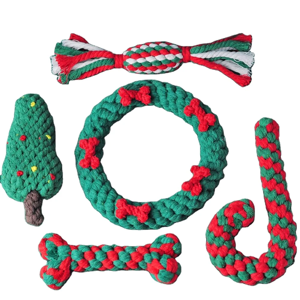 Pet toy Christmas pet cotton rope toy cane-shaped teeth cleaning dog interactive toy set