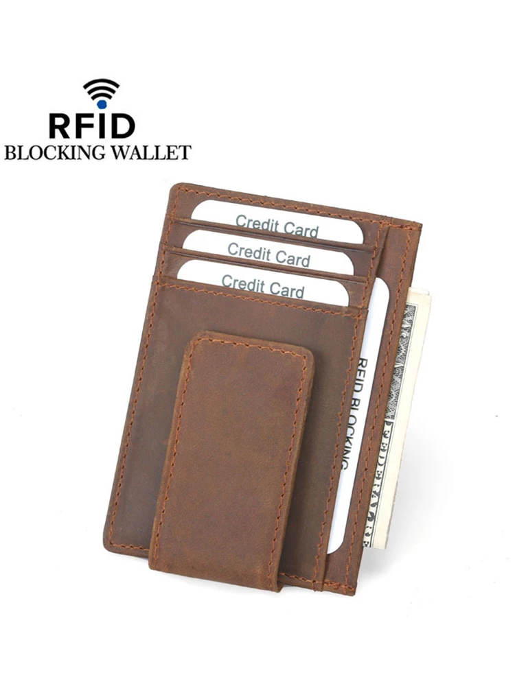 Wholesale Custom Men Leather Card wallet card bag integrated ultra-thin leather magnetic suction card bag wallets